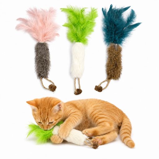 猫おもちゃ 3本セット|天然羽根&本物のうさぎ毛使用・またたび果付き|にんじん型ぬ...