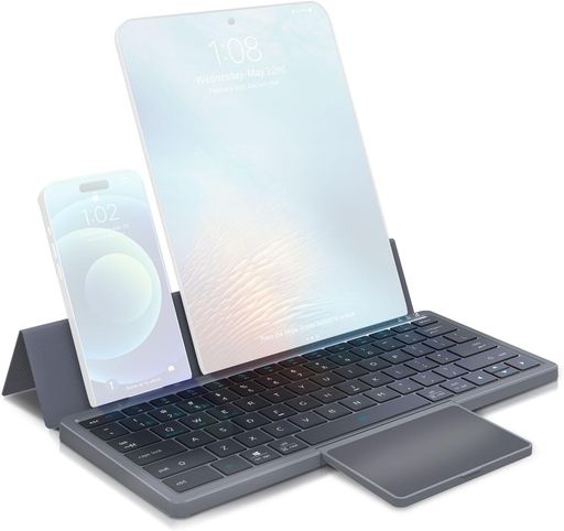 キーボード ワイヤレス タッチパッド搭載 スタンド・ケース付きデバイス3台切り替え可能 無線 軽量 コンパクト 仕事・自宅用 iOS/Windows/Android/OS対応