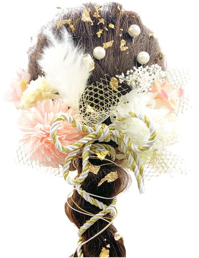 [JZOON]髪飾り7色展開ドライフラワー髪飾りダリア造花飾り紐赤ヘアアクセサリー成人式ゴールド水引ヘッドパーツあじさい振袖着物卒業式七五三浴衣袴結婚式かすみ草和装造花手作り(ピン…