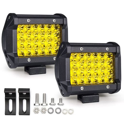 LED作業灯 72W ワークライト 12V-24V対応 4インチ 広角 デッキライト タイヤ灯 車外灯 前照灯 トラック 除雪機 農業機械 現場作業 船舶 集魚灯 汎用 イエロー 2個入り