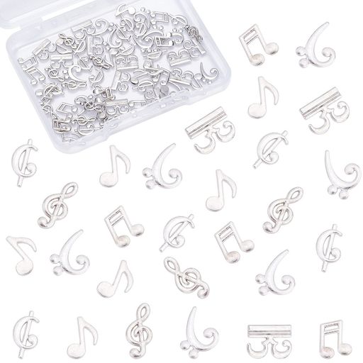 OLYCRAFT 90個 レジン封入 音符 メタルパーツ プラチナ色 ミックス 封入素材 合金UVレジン デコパーツ ネックレス ジュエリー用 DIY ハンドメイド パーツ アクセサリーパーツ 手作り 6種類