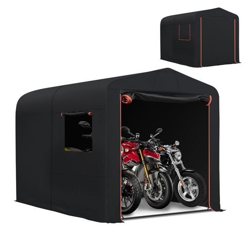 1.【Lサイズ(約)】(横)210x(奥)250x(高)190cm。大型バイク3台や中型バイク3台可能な大きめサイズ。※本製品をご使用の際は、必ずペグや重石カバーなどで固定してください!強風や暴風雨などの悪天候時には本製品を使用しないでください! 2.【日差しや雨風を防ぐ】難燃性能に優れた厚めの420Dポリエステルシートを採用した上、3500mmの耐水圧でしかっり防水!かつカバー縫い目の裏側にある止水テープで縫製のスキマや針穴からの雨水侵入を防ぎます。直射日光から大切な愛車の劣化や色あせが防ぐことができます!付属の頑丈なペグと重石カバーで補強し、所定の位置に保持することができ、強風でも心配なく! 3.【簡単に組立】このバイクガレージの組み立て方法は。パイプのつなぎ目がジョイント式になって、工具いらない。初心者にも日本語説明書通りに簡単に組み立て出来ます。ガレージ内の換気も可能なメッシュ窓もあり、こもった熱気や湿気を通気させ、庫内での作業にも心配なく。