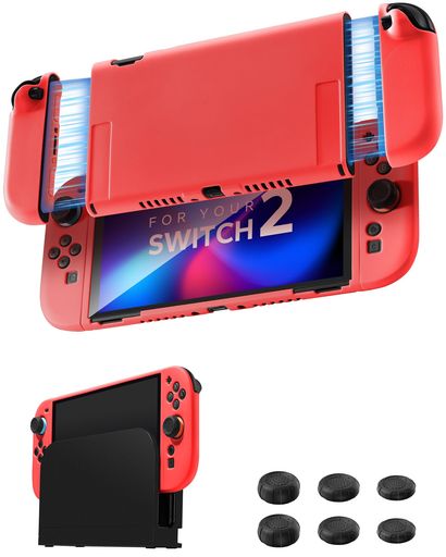 サウンド関連（スピーカー） - JEMDOSwitchNS2TPU保護ケースレッド分離式薄型軽量1:1精密設計ドック対応滑りにくい耐衝撃中枠ソフトシェル+ジョイコン/Proロッカーキャップ6個セット(高・中・低各2個)