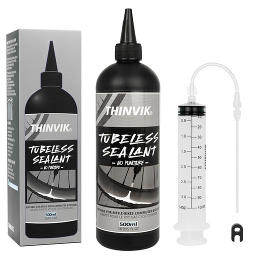Thinvik自転車チューブレスシーラントパンク防止シーラント修理キット(500ML(16.9oz)+インジェクターセット)