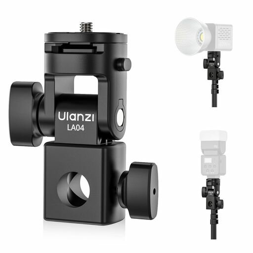 Rakuten - Ulanziカメラフラッシュブラケットライトスタンドホルダーフラッシュ1/4ネジ/コールドシュー付き+/-180°角度回転可能ビデオライト、スタジオライトスピードライトライトスタンドに適用