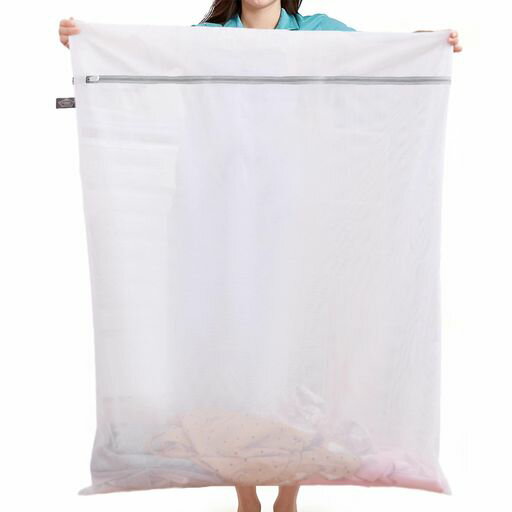 Kimmama ポリエステル メッシュ洗濯バッグ, スーパーラージ(90x110cm), ホワイト, ファスナー, 3-4ロッド分洗濯物, デリケートアイテム保護, 通気性ポリエステル, ランドリーネット, WB017