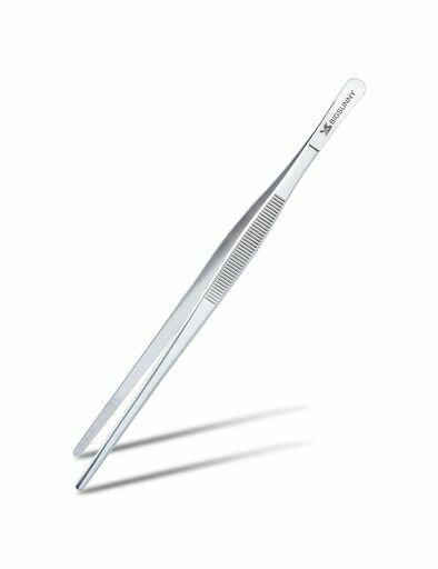 BIGSUNNY 8.5インチ ステンレススチール フードピンセット 精密な鋸歯状の先端 フードトング