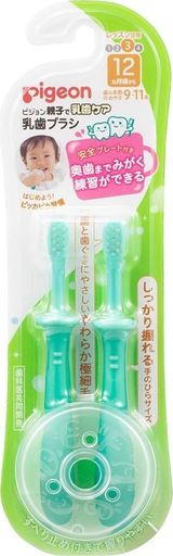 ピジョン 乳歯ブラシ レッスン段階3 2本入 12か月~ グリーン 2個 (x 1)
