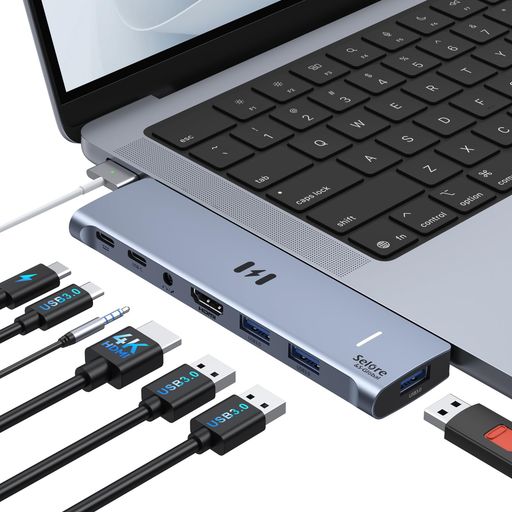 【macbook air ハブ 7in2 MagSafe 3ポートに干渉しない】このmacbook ハブはポート合計7つ:4K@60Hz HDMIポート、多機能Thunderbolt 3ポート、3つのUSB-Aポート、1つのUSB-Aポート、3.5 mm マイク/オーディオートを合わせて7つの差込口が搭載されています。macbook pro ハブに備えているUSB Type-C端子をMacBookに直接挿し込んで使用できます。このタイプは新型のMacBookのMagSafeポートを避けて差し込むことができるタイプなので、スマートに装着できる「おしゃれと機能性」に特化したMacBookにおすすめ。基本的にコンパクトに収納でき、携帯性に優れています。***パソコン保護ケースを付けると、ハブが完全に挿入しなかったため、mac usb ハブを使用する時、保護ケースを付けないでください 【複数の外部モニターに接続usbハブ type-c&amp;驚きほどの視覚体験】このmacbook ハブはUSB Type-C多機能Thunderbolt 3ポートとHDMIポートを併用すれば、複数の外部モニターに映像出力が可能。