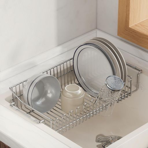 水切りラック304ステンレス食器置き伸縮(38.5~51.5cm調整可能))水切りかごシンク上キッチン洗い物台所皿立て食器乾燥ラック流し台ラックVOLPONE