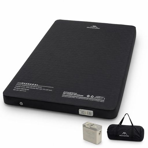 Mountainhiker エアマット ダブル 厚さ10cm 電動ポンプ内蔵 高反発ウレタン R値8.0 キャンプ 車中泊 防災用 エアベッド(第2世代 ダブル(ブラック・幅140cm))