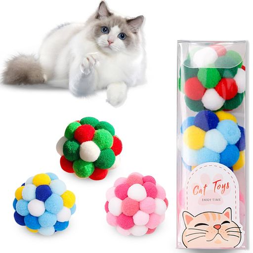 樂天商城 - 猫ポンポンボール子猫おもちゃペットおもちゃ3個セット屋内猫用猫おもちゃインタラクティブボール猫カラー弾むボールベル内蔵運動不足解消一人遊び猫遊び用(グリーン+ブルー+ピンク)