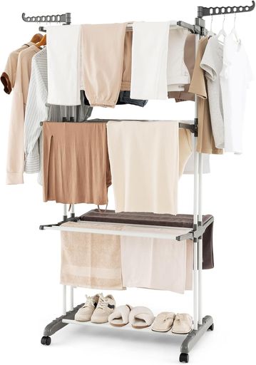 Rakuten - Giantex物干しスタンド折りたたみ式メタルキャスター付き高さ171cm洗濯物干し室内物干しタオルハンガータオル掛け服の乾燥ラック靴掛けラックベランダものほし布団干し物干し台物干しラ…