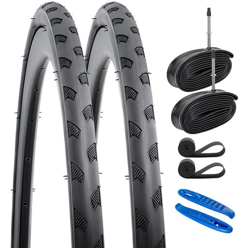 YunSCM 2本セット,700 28c タイヤ,700x28c/30c 28-622 自転車タイヤ + チューブ 仏式バルブ60mm +リムテープ+タイヤレバ,適用 700x28c/700x30c ロードバイク,Y-275