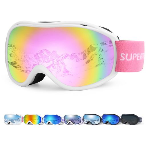 Snowboarding - [Supertrip]スキーゴーグルスノボゴーグル眼鏡対応レディースメンズダブルレンズ曇り止めUVカット球面レンズヘルメット対応耐衝撃スキースノーボード大人ユース男女兼用アウトドア(白枠…