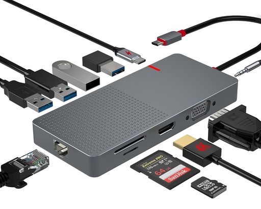 【11IN1 USB-Cハブ】USB-Cハブはプラグアンドプレイ、ドライバー不要。 1つのUSB-Cポートから全ての拡張。HDMI出力、USBCPD急速充電ポート、2つのUSB 3.0Aポート、2つのUSB 2.0 Aポート、1080P VGAポート、最大1000Mのイーサネットポート、3.5MM AUXポート、2つのSD/MICROSDカードスロットをUSBカードスロットを提供し、デバイスとオードスロットを転送できます。 理想的なパートナーはあなたに会いかなる問題を処理します。 【4K USB CからHDMIマルチポートアダプター】このハブHDMIポートは最大4K@30HZまで対応し、スクリーンミラーをHDTV、ディスプレイ、プロジェクターに拡張することができます。 【安定した1000MBPSはイーサネット】USBからイーサネットアダプターがほとんどのWI-FI接続より高速データ転送とより良い安全性を提供します;USB Cハブをノートパソコンに差し込むだけでイーサネットケーブルを差し込むだけで、超速いサーフ体験が楽しめます。 USBプレイウッドは、WI-FIや故障ネットカードの理想的なソリューションです。