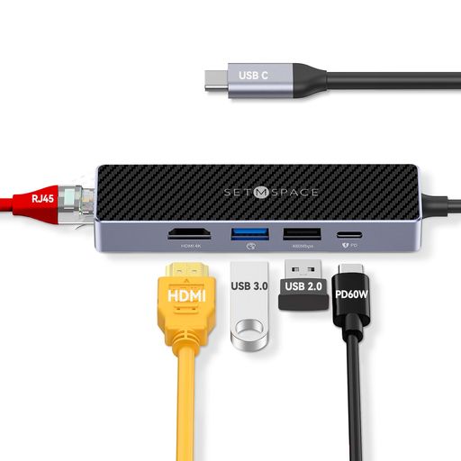 SETMSPACE ɥå󥰥ơ TYPE C 5-IN-1 ɥå󥰥ơ TYPE C ϥ 5GBPS HDMI 4K@30HZ ɤä PD 60W ɥå󥰥ơ ߹+ABS ɤä ( USB-A