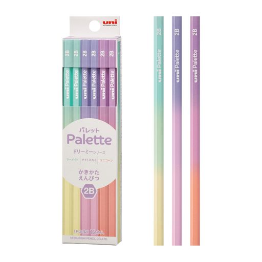 【Paletteパレット】こだわりの品質と彩り豊かなデザインの学童鉛筆 【硬度】2B【軸】マーメイド、ナイトスカイ、ユニコーン 【ケース】紙箱入り 【サイズ】幅47x高さ198x奥行17mm 【重量】66g 【入数】1ダース(12本入り)