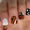 ネイルチップ ショート つけ爪ネイルチップ 短めネイルハロウィンデザイン DIY ネイル 簡単 ジェルネイル ネイルシール かわいいハロウィン パーティー 撮影小物 目立つ ハロウィン 人気 つけ爪ネイル用品 両面テープ48枚付き (カボチャ 標準)