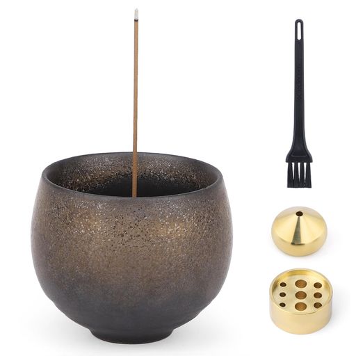 incense Burner - Segartyお香立て金星紋様茶碗陶器陶器香炉2種類真鍮付属和モダンおしゃれお線香立て掃除簡単水洗い香皿香炉疲労軽減ストレス緩和空気の浄化仏具和モダン香皿ヨガ瞑想リラックス睡眠ギ…