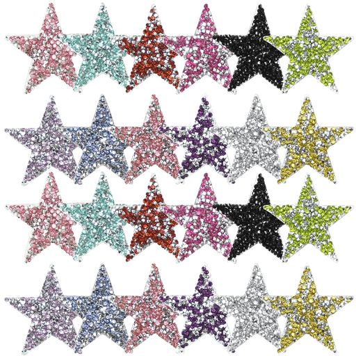 24枚星熱接着ラインストーンシートキラキラアイロン接着手芸用服装飾かわいいパッチ6x6cm
