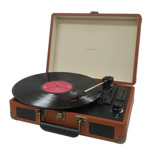 CICONIAレコードプレーヤーTE-1907レトロクラシカル(ブラウン)USBメモリー多機能SDカード再生ブルートゥースBluetoothAUXINOUTトランクケース型3スピードオートストップ