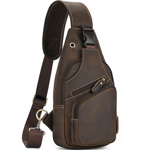 [Luufan]ボディバッグ本革メンズワンショルダーバッグ大容量レザー斜め掛けバッグiPad対応通勤通学男性用左右肩付け替え可能通気性自転車用カジュアル鞄人気バッグ(ダークブラウン)