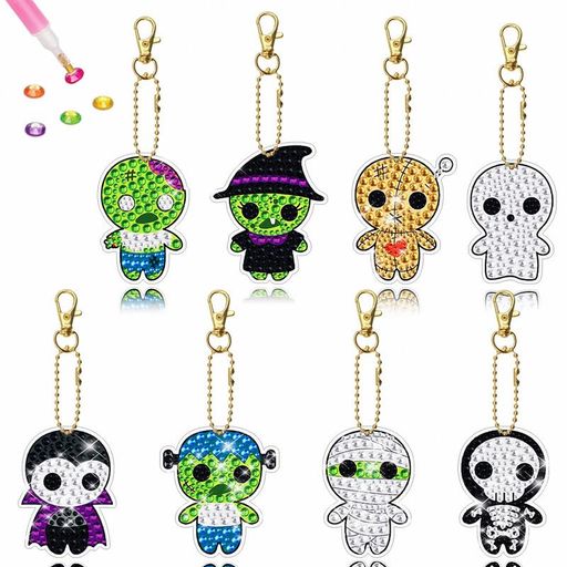 8個ダイヤモンドアートキーホルダーキットDIY手作り絵画クラフトキット5Dモザイクアートダイヤモンドペインティング特殊な形状のダイヤモンドキーチェーンアクセサリ...