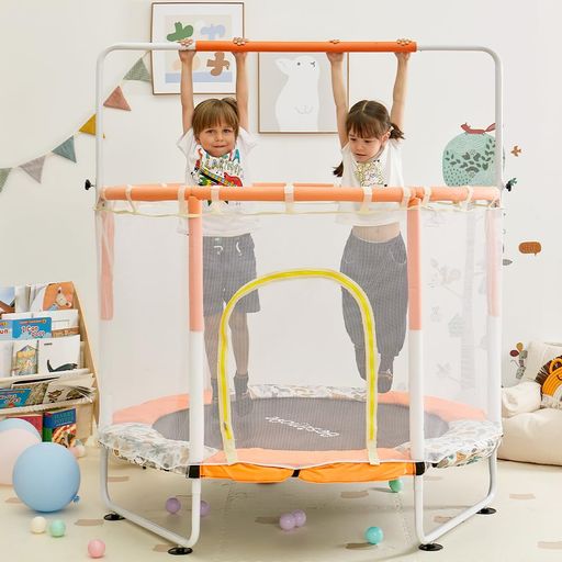 LEJUMP子供用トランポリン静音設計耐荷重50KG室内&室外安定丈夫飛び出し防止安全保護ネット付き家庭用..