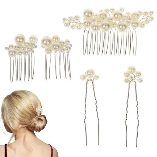 MAEXUS夜会巻きコームパールピン髪飾り5本セット3種類ヘッドドレスヘアピンかんざしU字型の真珠のブロ..