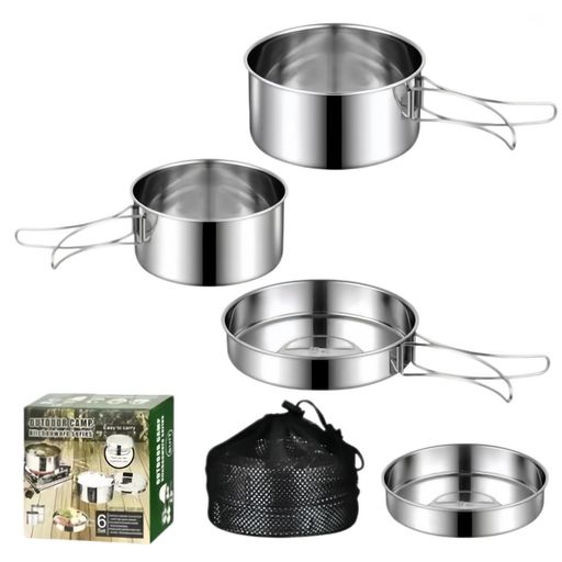 TUMECOS 調理器具セット、折りたたみ式食器、多機能調理器具、304ステンレス鋼製アウトドア調理器具、キャンプ、ピクニック、登山に最適、持ち運び可能、丸型、重ねて収納可能、お手入…