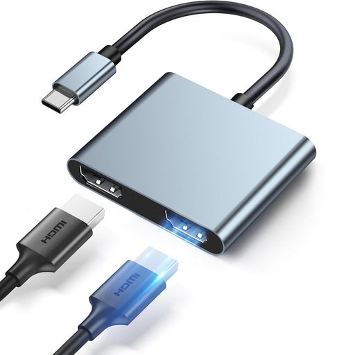 USB C HDMI 変換アダプター Vihux デュアル Type-C マルチディスプレイアダプタ 3画面 拡張/複製 4K映像出力 Type-c USB-Cディスプレイアダプタハブ HDMI 分配器 拡張モード対応 MackBook/Surface