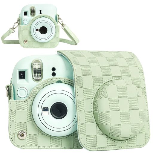 チェスボード柄カメラケース、Instax Mini 12インスタントカメラに対応、レトロPU...