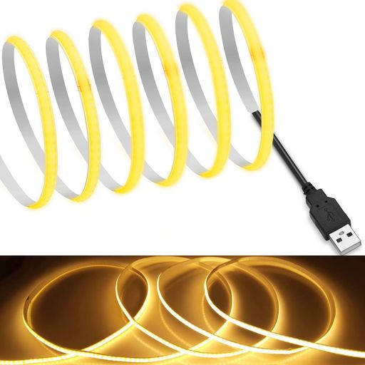 Other - 【RYE】COBテープライトLEDストリップライトフレキシブル高密度幅5mm隠れたLEDテープライト1m320LEDs/m電球色2700KDC5V180°発光CRI =90両面テープ変形可能切断可能寝室キッチンホーム