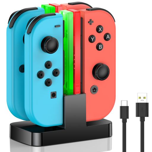 Elekasumiジョイコン充電器スタンド4台同時充電スタンドRGBライトタイミング機能付き過充電防止USB-Cケーブル付属switchコントローラー充電器