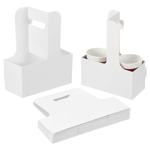 樂天商城 - PATIKILハンドル付き2カップドリンクキャリア10パッククラフトペーパーボードテイクアウトコーヒーカップホルダー持ち運び可能な使い捨てハンドル付きドリンクキャリア白
