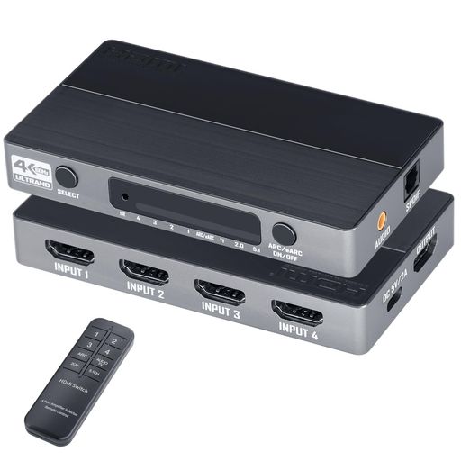 【4入力1出力&amp;音声分離】本機は4台のHDMI機器の映像・音声を切り替えて、高精細な4K映像の美しさをそのままに1台TVやモニターなどに出力できます。そして、豊かな音声出力「光デジタル・3.5mmミニジャック」が搭載しているため、HDMI機器からの音声信号を高性能なオーディオシステムから出力することも可能です。※HDMI出力も音声信号を流れます、不要な場合はディスプレイの音量を0にご調整ください。 【4K60Hz・HDR対応】4K60Hz(3840x2160)解像度に対応しており、美しく高精細なHDMI信号を出力できます。3D、1080P(1920x1080)のフルHD映像の高画質映像にも対応しています。HDR(High Dynamic Range imaging)の映像ソースにも対応しているので、鮮やかな映像をそのまま楽しむことができます。HDMI2.0・HDCP2.2対応製品です。 【手間がかからず便利】HDMI機器起動時に自動的にポートが切り替わる自動切替機能を搭載しています、HDMI機器に電源を入れると、自動でポートが切替わります。わざわざスイッチを押す必要がなく、快適に使用できます。
