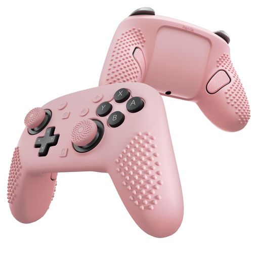 PlayVital Switch2 Pro対応 シリコン製グリップカバー 3D立体加工 滑り止め仕様 背面ボタン&サムスティックキャップ&ステッカー付属【ピンク】