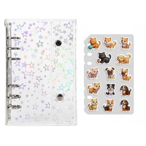 【A6コンパクト設計シール帳はがせる携帯便利】シール帳はがせるは19.4x13.0x2.5cmのA6サイズで、バッグやポーチに簡単収納!シール帳貼ってはがせる特性でステッカーを自由に貼り替えられシール帳はがせる透明デザインが女性のニーズに応え、通学やお出かけ時にいつでもシール整理ができます。 【10枚内頁シール帳貼ってはがせる収納力抜群】シール帳貼ってはがせるの10枚内頁は、大量のステッカーを分類収納!シール帳はがせる透明PVC素材でシールのデザインが映えシール帳はがせるルーズリーフ構造でページ追加も可能シール手帳として使い勝手が抜群です。 【高品質PVCシール帳はがせる長期耐用】シール帳はがせるは丈夫なPVC素材で製造され、汚れや水に強く!シール帳はがせる特性で繰り返し貼り替えても帳面が傷まずシール帳貼ってはがせる透明デザインが中身を一目で確認可能日常使いにぴったりの耐久性を備えます。