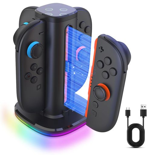【2025革新モデル】Switch 2 ジョイコン用 充電器 Gameasy 4 in 1 急速 充電スタンド ニンテンドースイッチ2 Joy-Con対応 コントローラードック 9つRGBライト内蔵 Type-Cケーブル付属 日本語取説付き