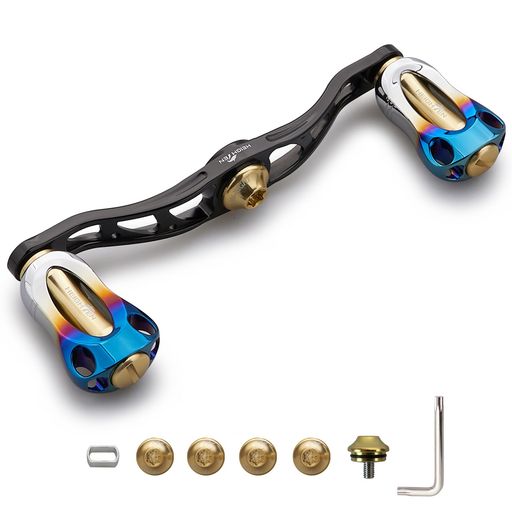 HEIGHTEN 88/90/105/115mm リール ハンドル 22mm ノブ搭載 シマノ(SHIMANO) ダイワ(DAIWA) アブ(Abu) 通用 ベイトリール 用 Aurora Series (105mm - ブラック&ゴールド)