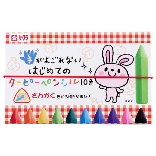 【10色】黄色・橙色・水色・赤・桃色・紫・黄緑・緑・青・黒 【特長1】ベタつかず手や机が汚れない。ぬりカスが少なく周囲を汚しにくい。 【特長2】正しい持ち方をしやすい三角軸。箱から出しても転がりにくい。太軸で折れにくくたっぷり描ける。 【ケース】ゴム付きケース入り。色名表示付きで片付けやすい。 【単品サイズ】Φ1.4x7cm/本