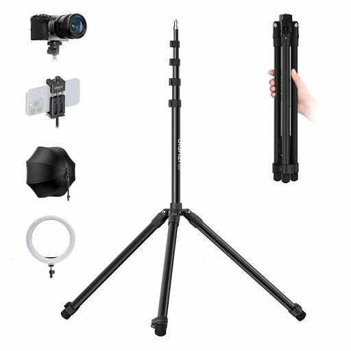 Rakuten - UlanziT270撮影用ライトスタンド2.7mカメラ三脚撮影用スタンドアルミニウム製軽量逆向き折り畳み55-270cm5段伸縮1/4ネジ搭載持ち運び便利ストロボスタンドリングライトビデオライトソフトボ…