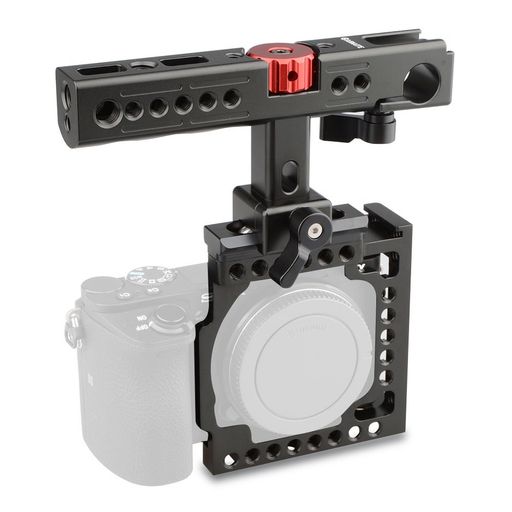 特徴:QRプレート付きチーズハンドル、カメラケージ装置;側面に15mmロッドをサポートする装置があります。トップハンドルに赤ノブが付き簡単に調節できます。ホッドシューが2点を付き、チーズな構造でたくさんの1/4-20and3/8-16ネジ穴を設計されて軽くにしており、長い時間に撮影に御カメラを保護以上力にも省かれます。(写真をご覧ください) 適用:A6500A6000A6300撮影サポートケージ 材質:アルミニウム合金、CNC技術で精工処理、よい仕上げ、錆に強いメリットがあります。 正味:350g カラー:黒