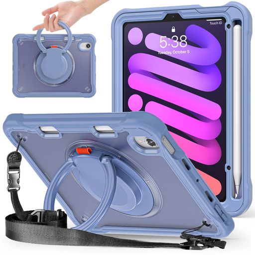 樂天商城 - PboyiqiSForiPadMini72024ケースiPadMini6ケース20218.3インチ半透明ケース360°回転スハンドホルダーススタンド機能耐衝撃頑丈調節可能肩掛けー付き落下防止