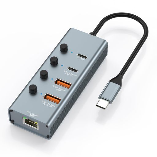 USB LAN変換アダプター 5-IN-1 USB 3.2 Gen 2ハブ 有線LANアダプター【RJ45 1Gbps+Type-C 3.2 Gen2 +Type-A3.2 Gen2x2+PD急速充電】 10Gbps USBデータ転送 ギガビット