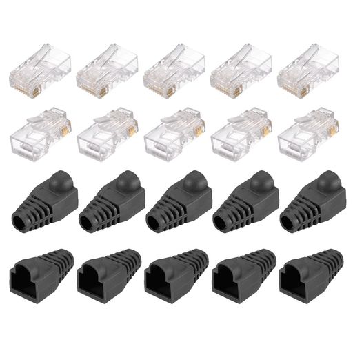乐天商城 - PATIKIL RJ45 CAT6コネクタ RJ45エンド 8P8Cモジュラープラグ 通過コネクタ ブラックブーツカバー付き イーサネットネットワークケーブル用 20個のパック