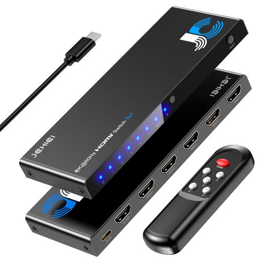 💻【HDMI 5入力1出力】このHDMIスイッチャーは最大5台のデバイスと1つのディスプレイを同時に接続でき、ワンプッシュで5つのデバイス間をスムーズに切り替えることができます。さまざまな使用ニーズに対応し、作業効率を大幅に向上させます。梱包内容:HDMI切替器 x1、リモコン x1(電池は含まれていません)、USBケーブル x1、電源アダプター x1、滑り止めゴムパッド x4、日本語取扱説明書 x1 💻【8K@60Hz超高解像度】8K@60Hz/4K@120Hz/2K@240HzのHDRや3D形式の超高解像度ビデオをサポートし、下位互換性もあります(480p,576p,720p,1080p,4K@24/30Hz,4K@50/60/120Hz)【注意:8K解像度を実現するには、HDMI 2.1規格のケーブルを使用してください。】 💻【超高品質なオーディオ出力】画質だけでなく、音質も非常に重要です。