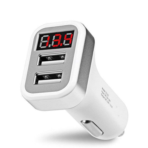USB車載充電器2ポート数字電圧計USB充電12V/24V車載電圧電流計付き増設LEDシガーソケット快速充電5V2.1AforiPhoneorAndroidスマホシルバー