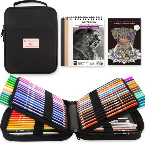 Other - HIFORNY80色鉛筆セット大人用塗り絵72色3色のスケッチブック付き大人用塗り絵シャープペンシル0.5無色ブレンダー